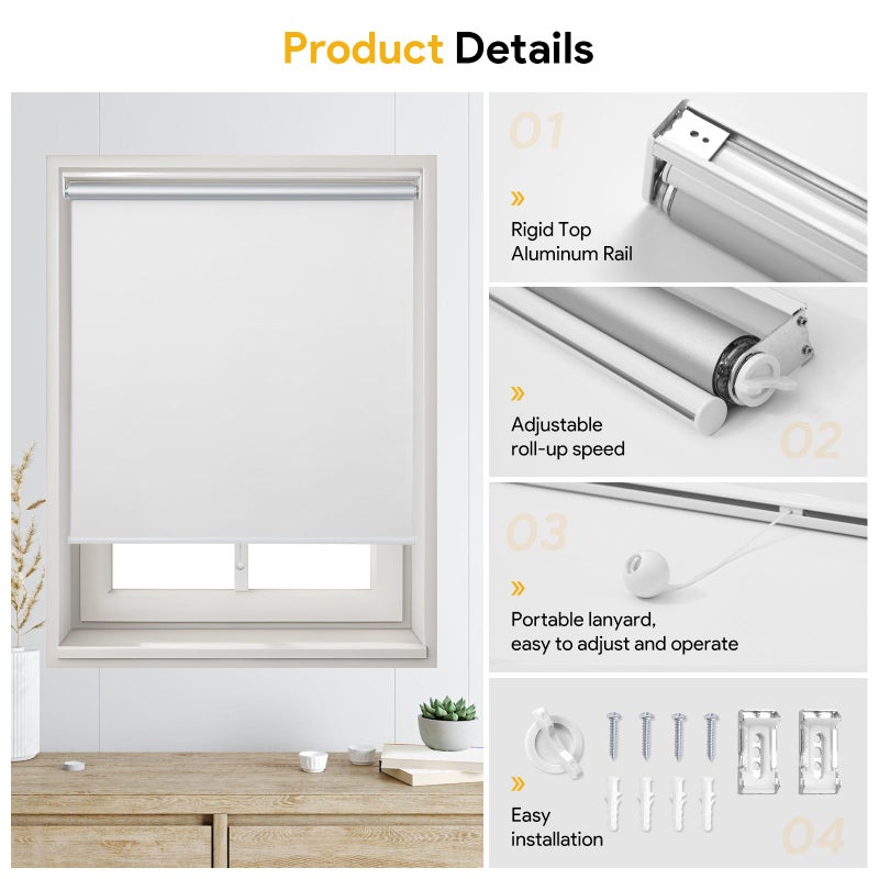 Sunfree Blackout Roller Shades Window Shades Cordless Blackout Window Blinds with Thermal Insulated for Bedroom,Office,24" W x 72" H,White - Image 4